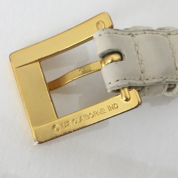 Vintage Liz Claiborne Ivory Colored Leather Belt Gold Tone Buckle Women’s Sz M - Picture 5 of 10